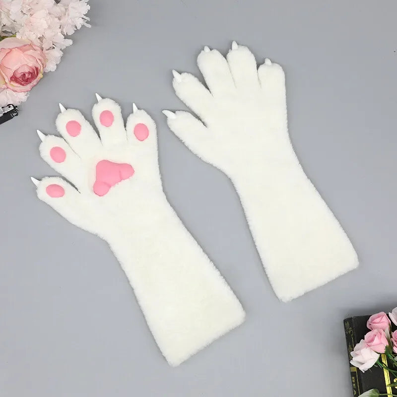 Faux Fur Animal Paw Gloves Cat Bear Fox Wolf