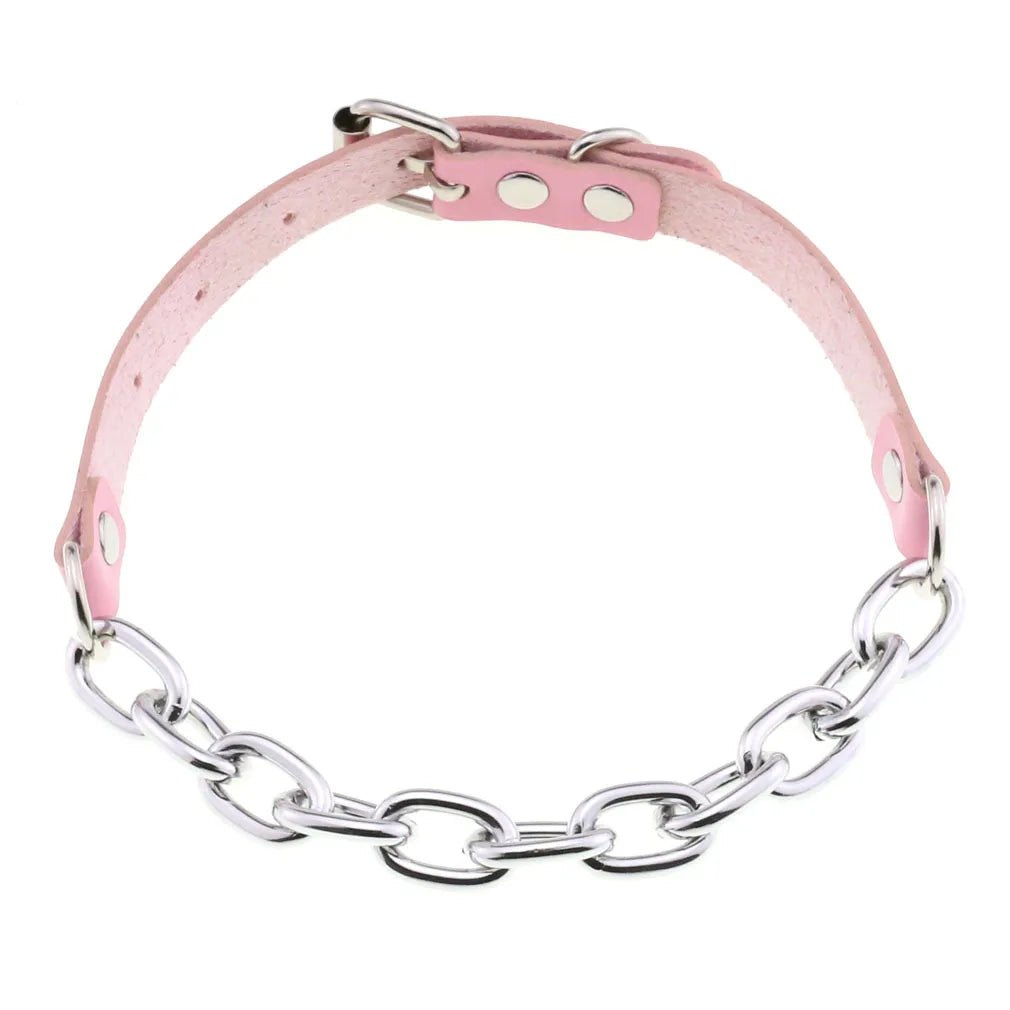 Trendy Punk Pink Lace Leather Choker Necklace