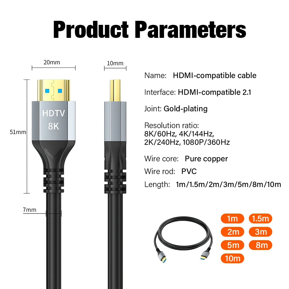 HDMI 2.1 Video Cable For Multi Machines HDR HDCP eARC 1m 2m 3m 5m 8m 10m Long