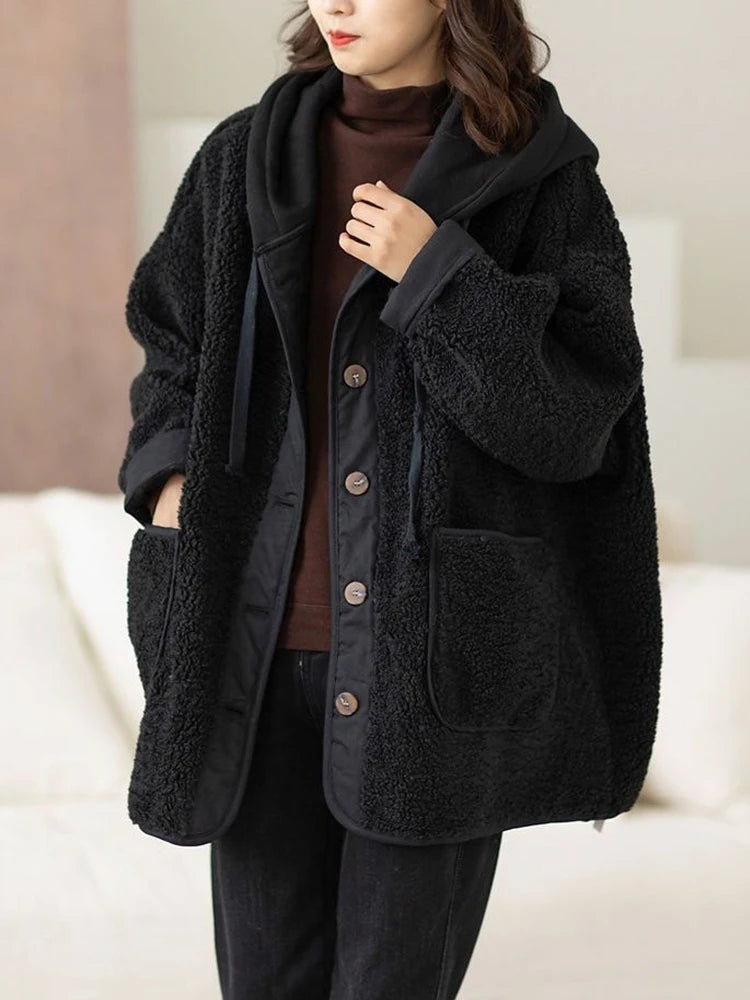 Plus Size Fluffy Jacket Thickened Hooded Velvet Coat