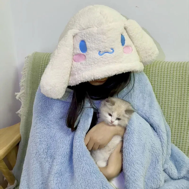 My Melody Kuromi or Cinnamoroll Cute Nap Hooded Poncho Blanket