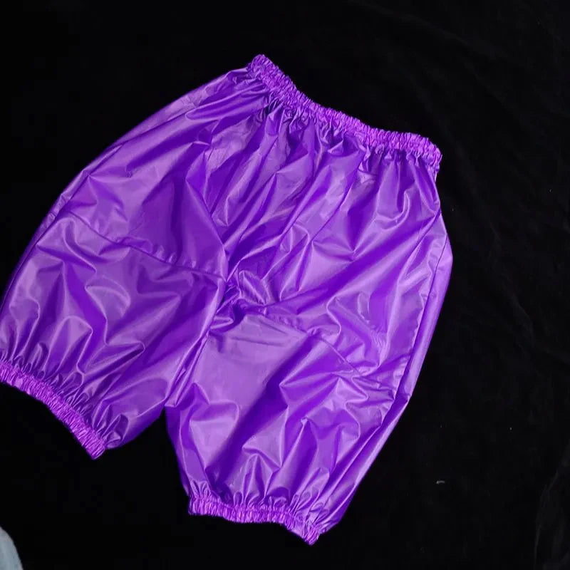 ABDL Soft Smooth Half Diaper Pants, Pants Glossy PVC Plastic Shorts Waterproof