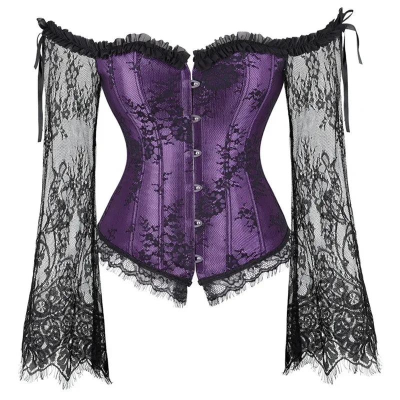 Off Shoulder Gothic Corsets and Bustiers Overbust Slimming Waist Long Sleeves Top