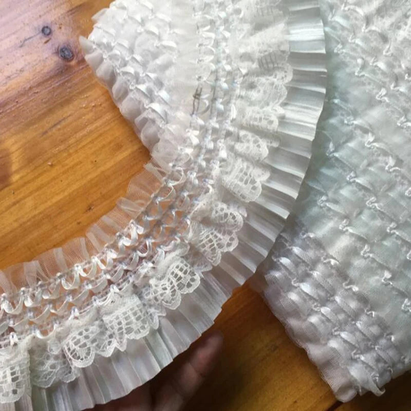 1 Yard White Black Stretch Lace Layer Ribbon Elastic Ruffle Trim
