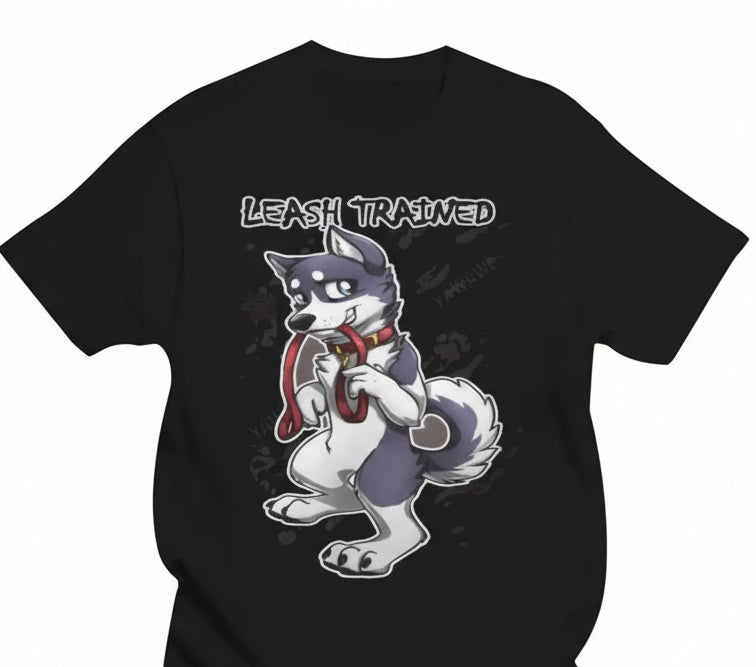 Unisex T shirt Funny Leash Trained - Husky  Printed T-Shirt