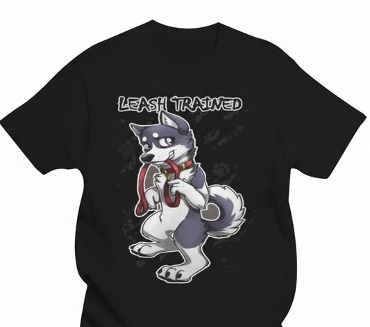 Unisex T shirt Funny Leash Trained - Husky  Printed T-Shirt