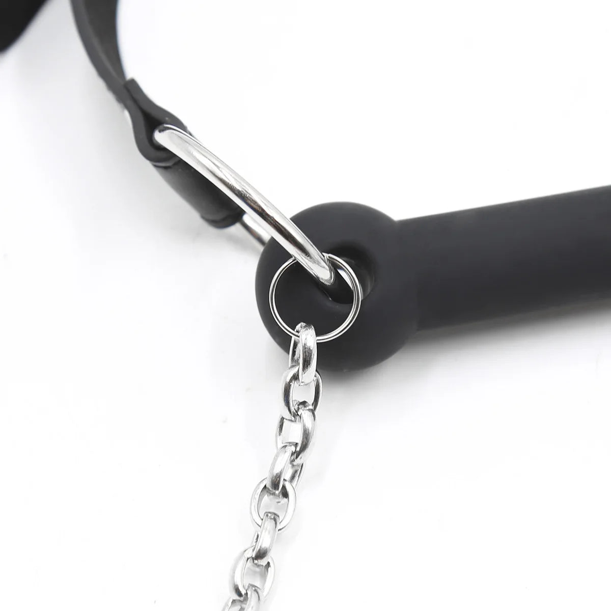 Silicone Bondage Dog Bone Ball Gag, Leash Chain Attached, Puppy Play Toy