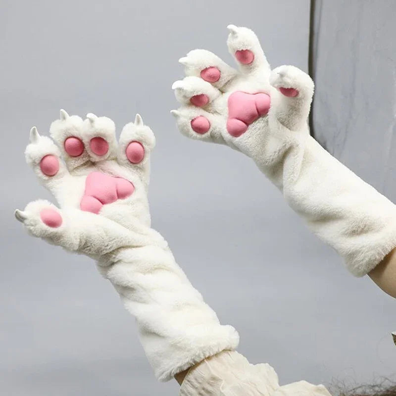 Faux Fur Animal Paw Gloves Cat Bear Fox Wolf