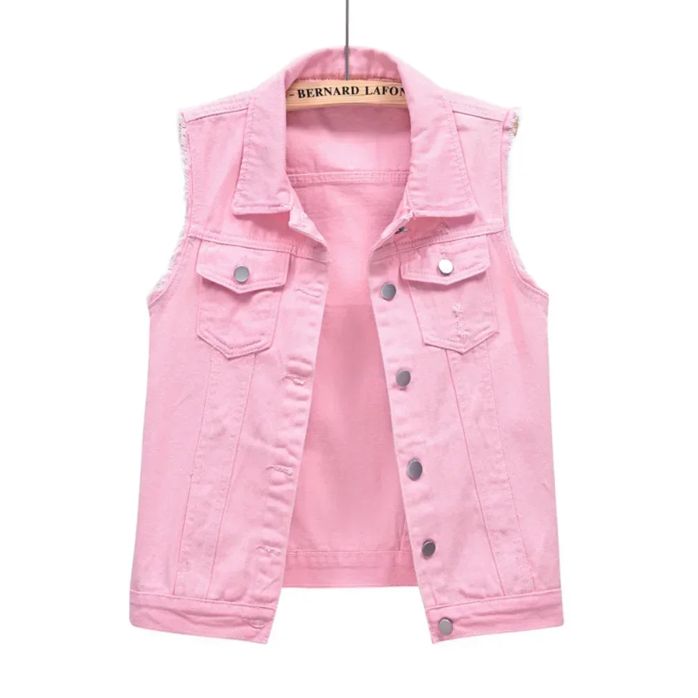 Casual Vintage Elegant Sleeveless Denim Vest