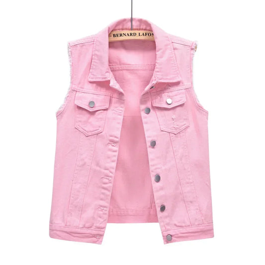 Casual Vintage Elegant Sleeveless Denim Vest