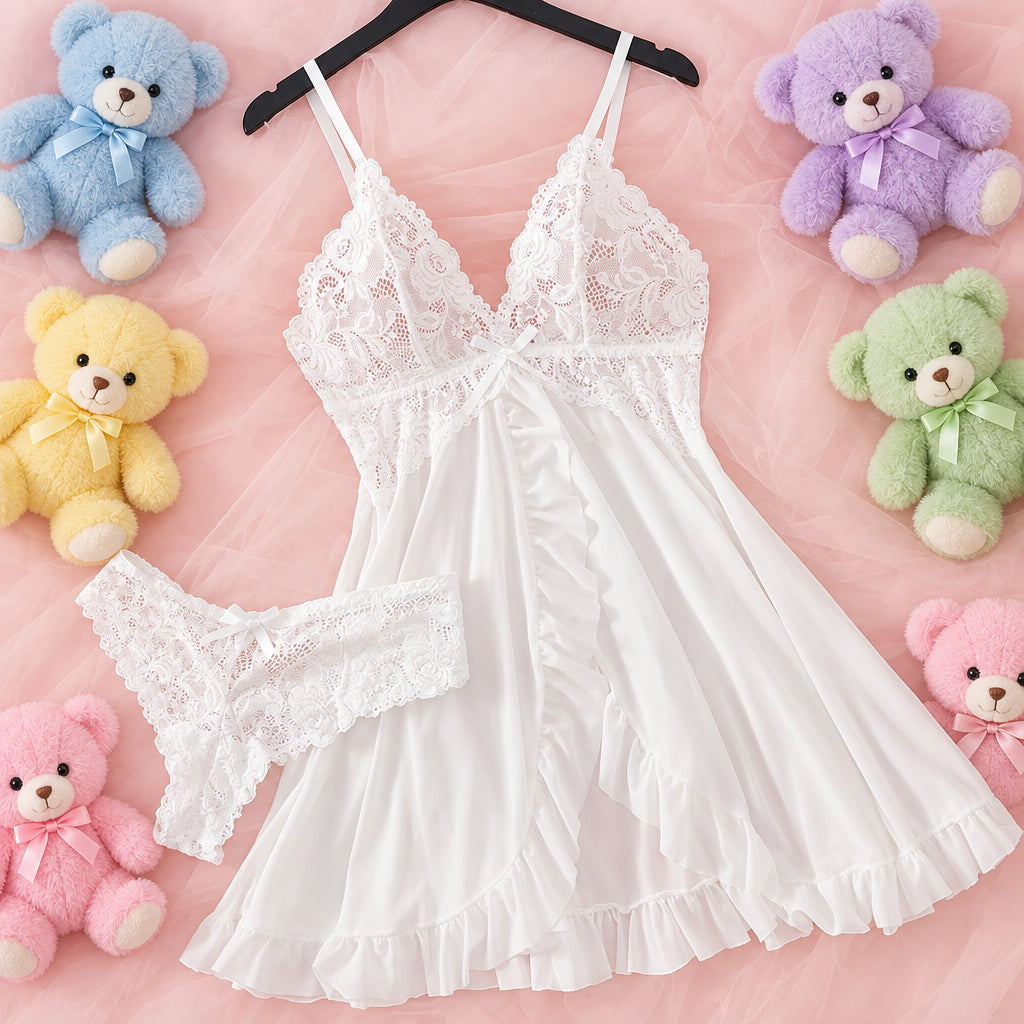 Suspender Suit Lingerie Nightgown Lace Thong Sets