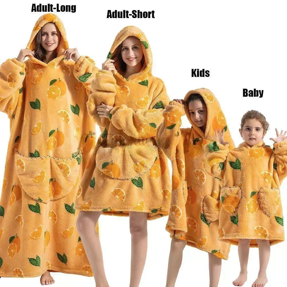 Super Oversized or Oversized Long Winter Sherpa Plush Blanket Family Matching Hoodie Sweatshirt