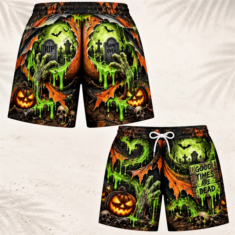Funny Halloween Fake Buttocks Board Shorts For Men