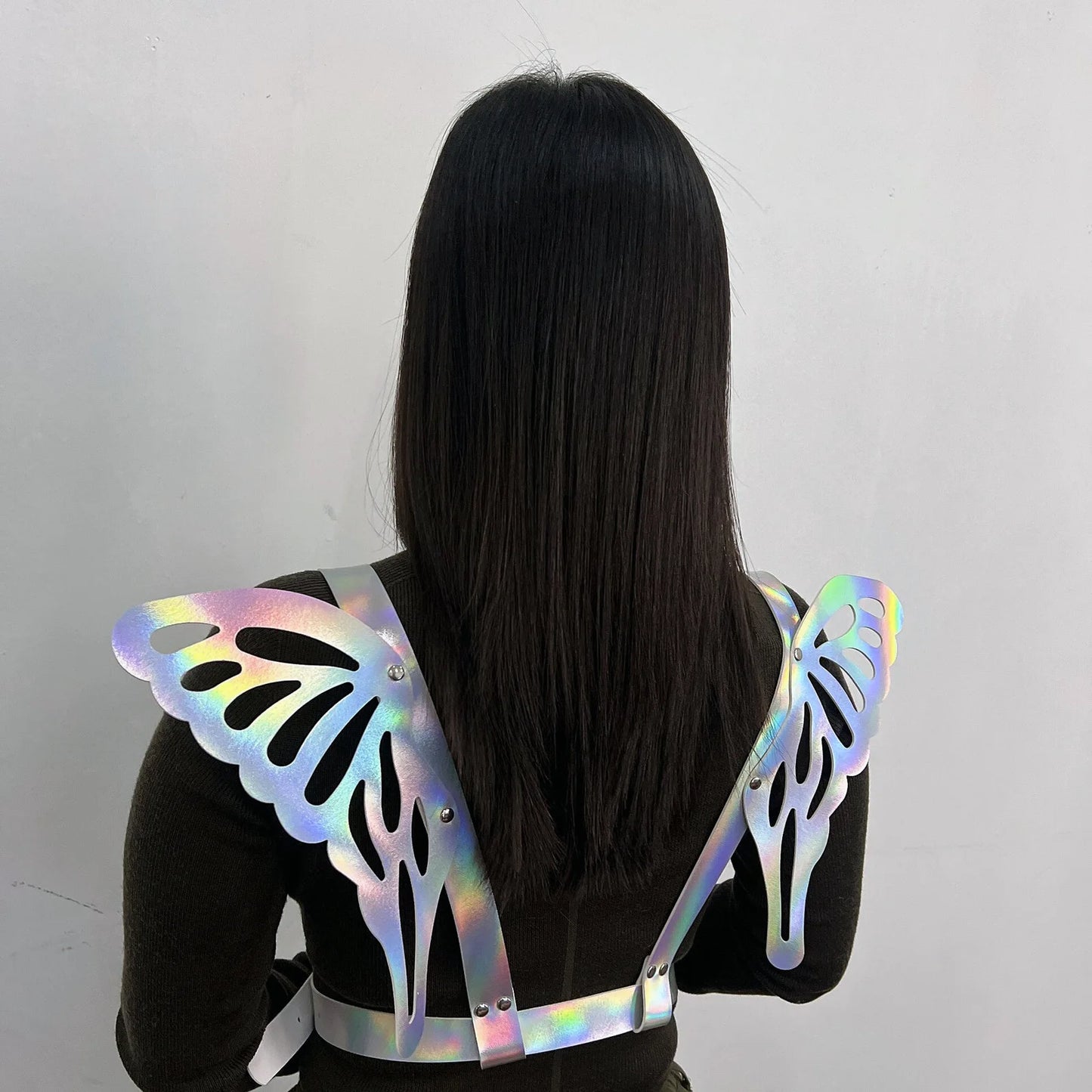 New PU leather Angel Butterfly Wings strap laser colorful reflective body belt shoulder strap