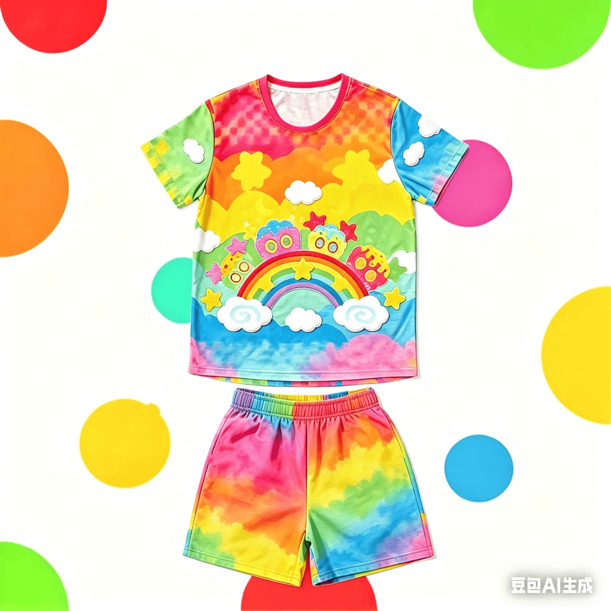 Adult Unisex Cake 3D Print Set Harajuku Style Short Sleeve and Shorts Two-Piece Set