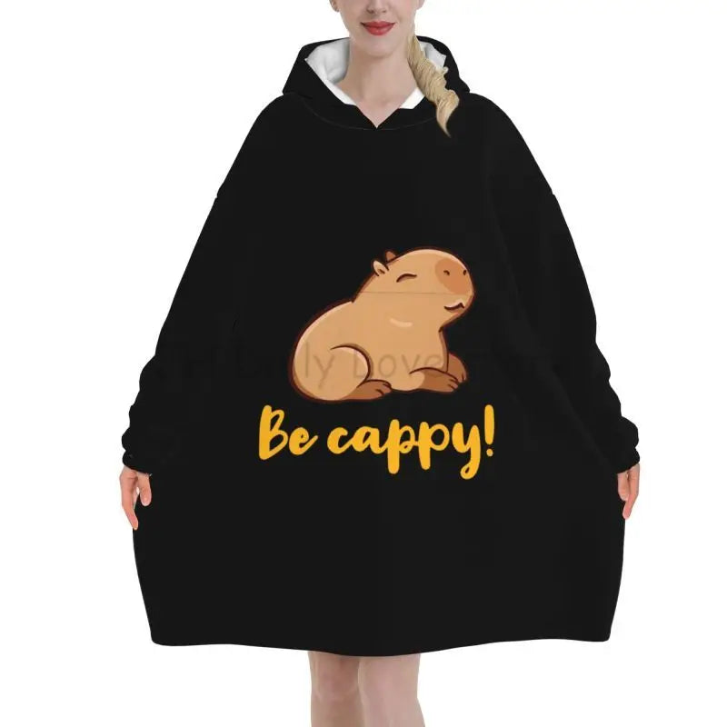 Wearable Blanket Hoodie Cute Capybara Oversized Blanket Warm Cozy Flannel Fleece Sherpa Blanket with Pockets