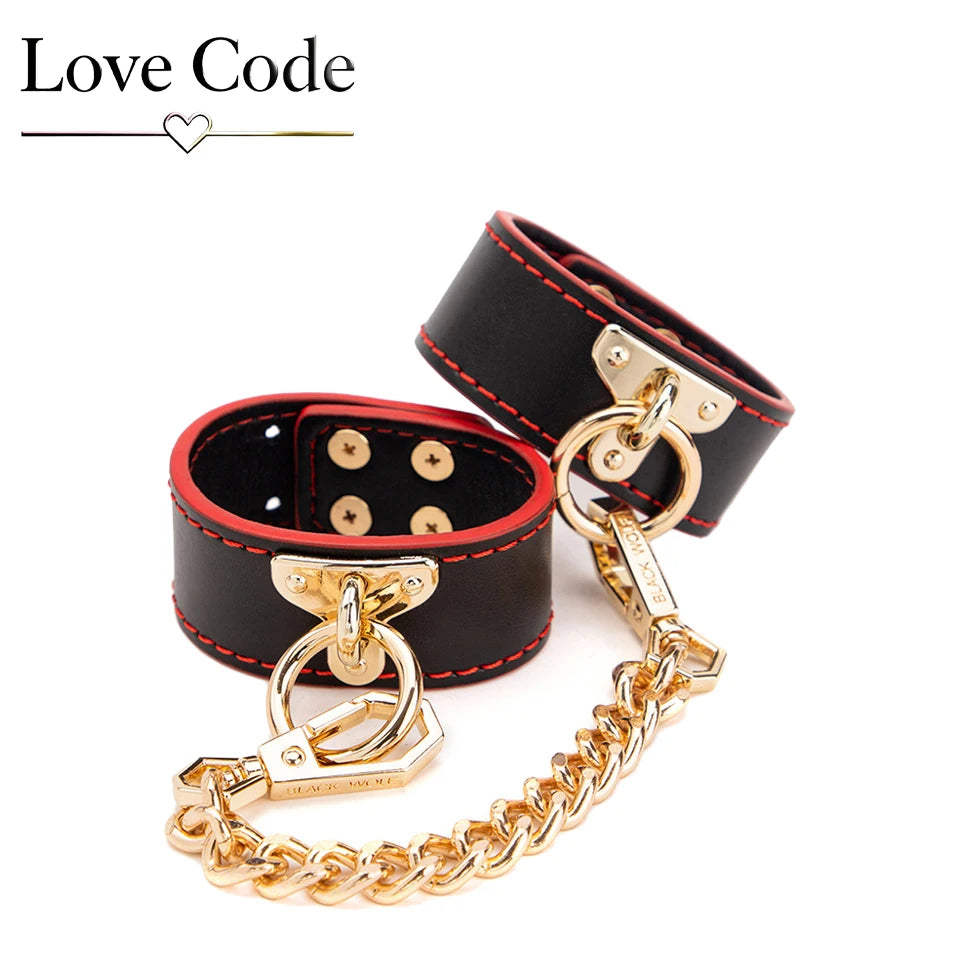 Genuine Leather BDSM Bondage Kits Sex Toys for Couples Handcuff Ankle Cuffs Collar Gag Hogtie Restraints SM Set Adult Love Games