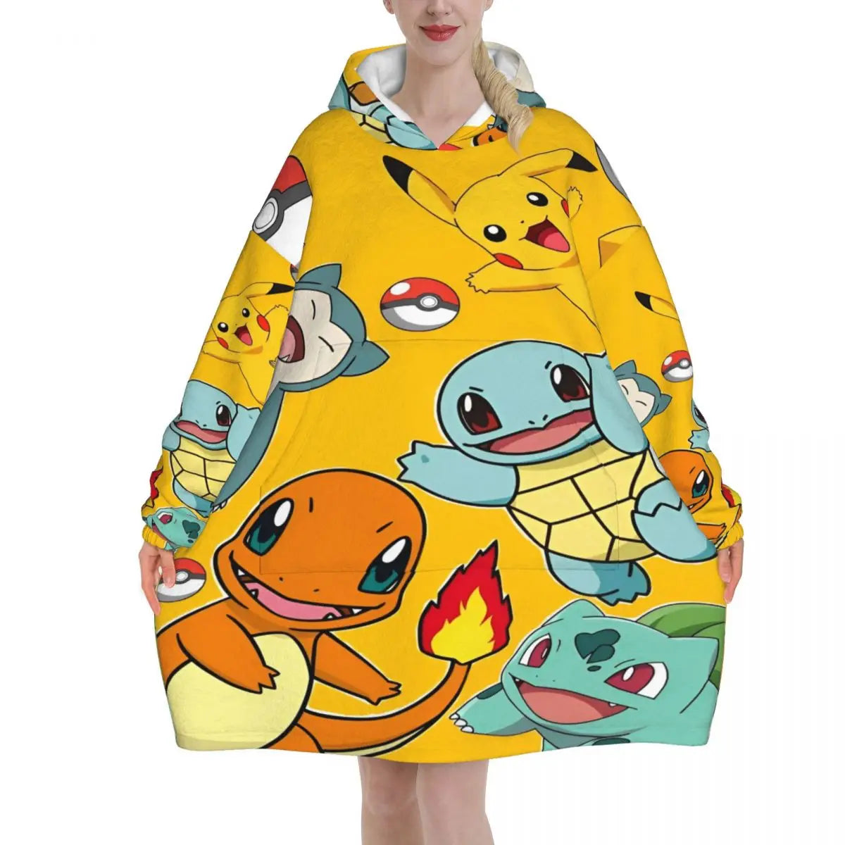 Pokemon Pikachus Blanket Hoodie Wearable Blanket Oversize with Pocket Warm Onesie