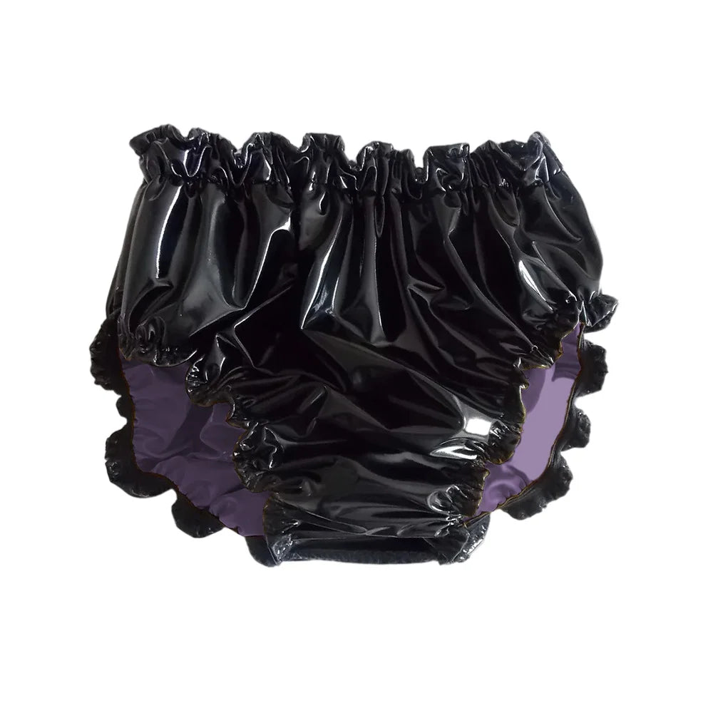 Shiny PVC Leather Panties Double Layer Splicing Briefs Glossy Waterproof