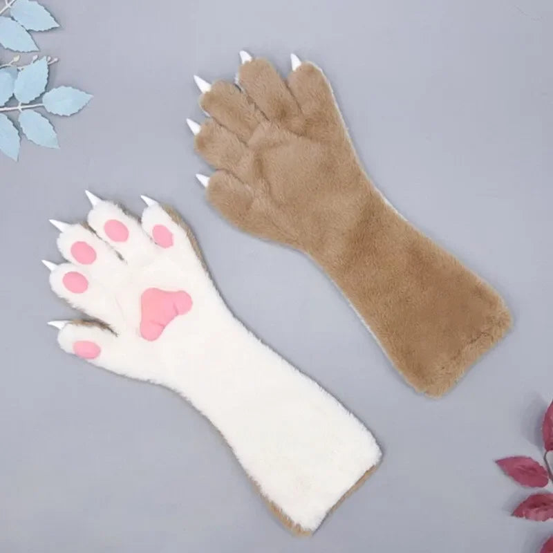 Faux Fur Animal Paw Gloves Cat Bear Fox Wolf