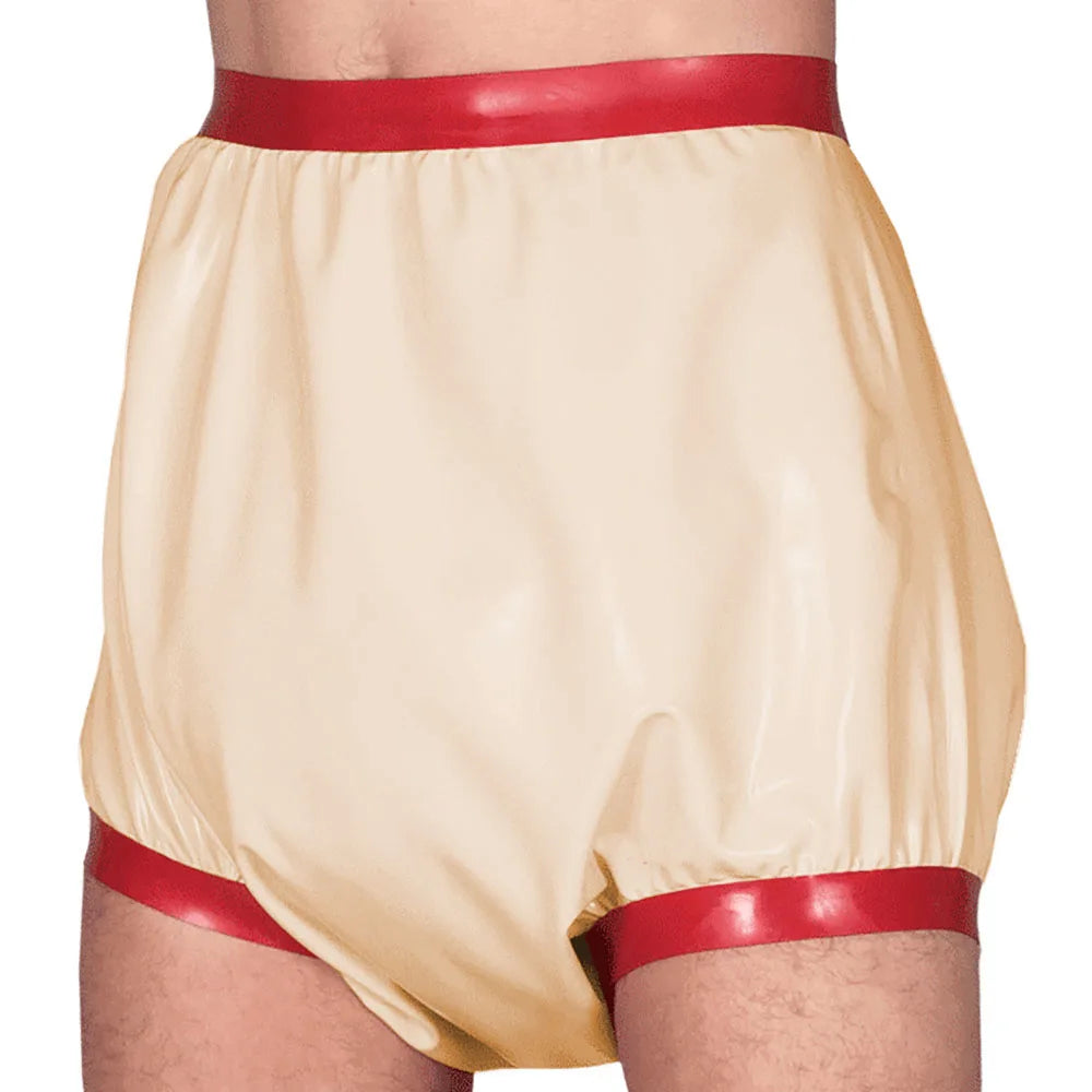 Adult Baby High Waisted Diaper Pants Wet look PVC Leather Patchwork Wide Thigh Shorts