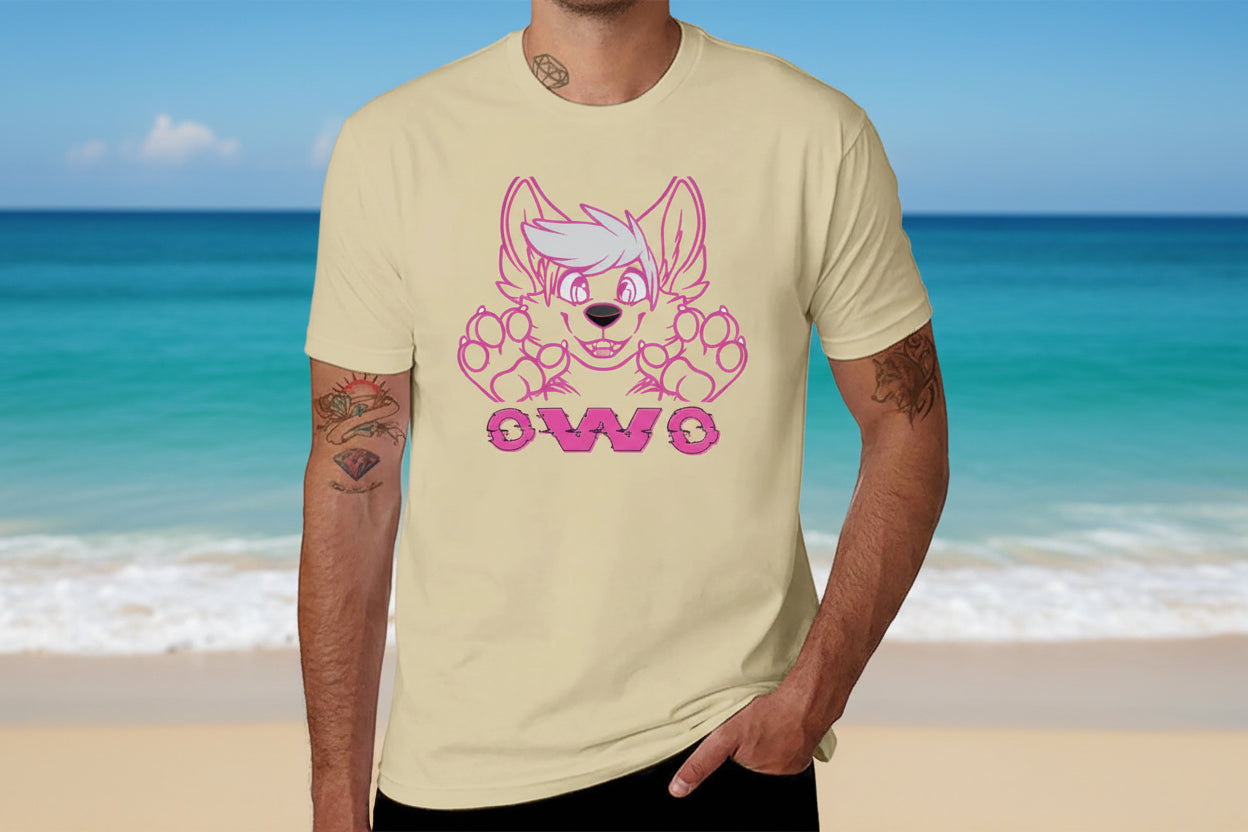 OwO Cute Puppy Kawaii Pink Glitchy Furry Fandom T-Shirt