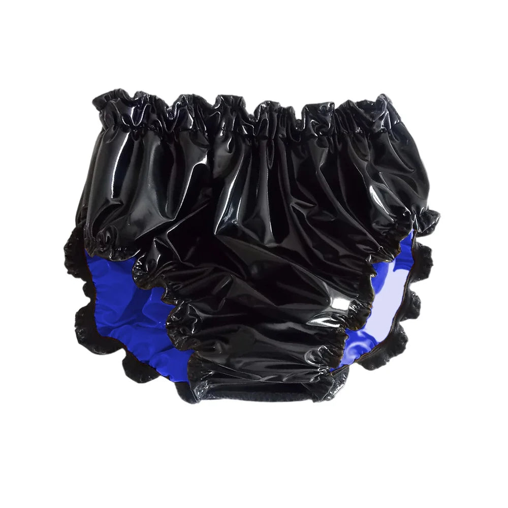 Shiny PVC Leather Panties Double Layer Splicing Briefs Glossy Waterproof