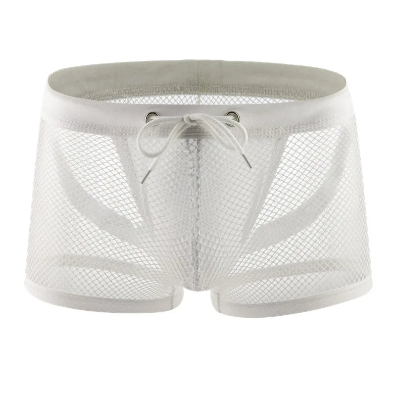 Mens Boxers Shorts Transparent Mesh Breathable Pouch Underpants