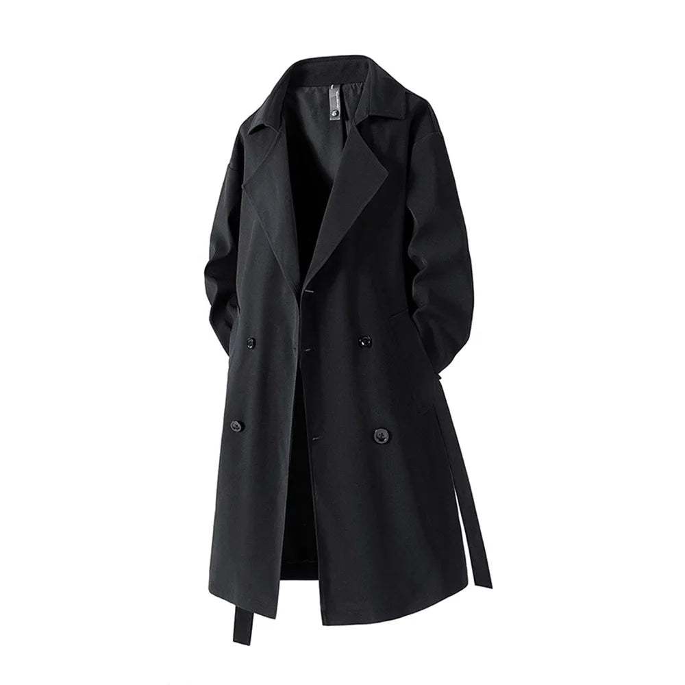 Mens Long Coat American Streetwear Vintage Over Knee Trench Coat