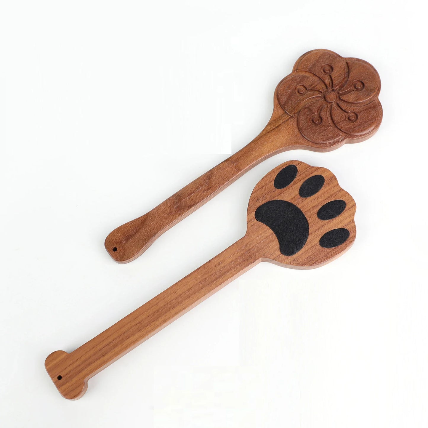 Walnut Wood Cat Paw Flower Spanking Paddle Bondage Restraints