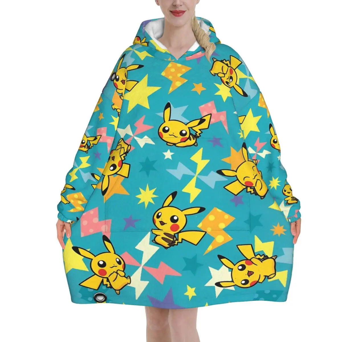 Pokemon Pikachus Blanket Hoodie Wearable Blanket Oversize with Pocket Warm Onesie