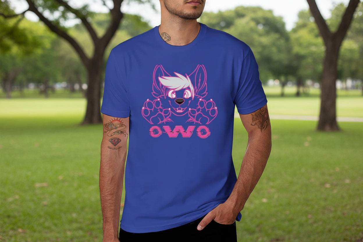 OwO Cute Puppy Kawaii Pink Glitchy Furry Fandom T-Shirt