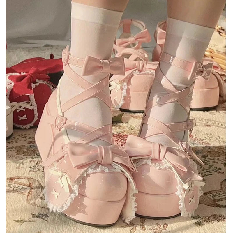 womens Lovely Cute Butterfly-knot Platform Shoes