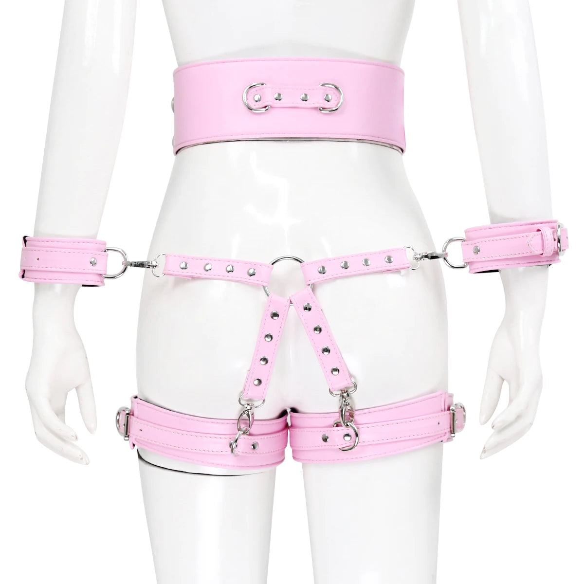 Puppy play SM Bondage Kit  Waistband, Wrist & Thigh Cuffs, Cross Buckle, Adult Games