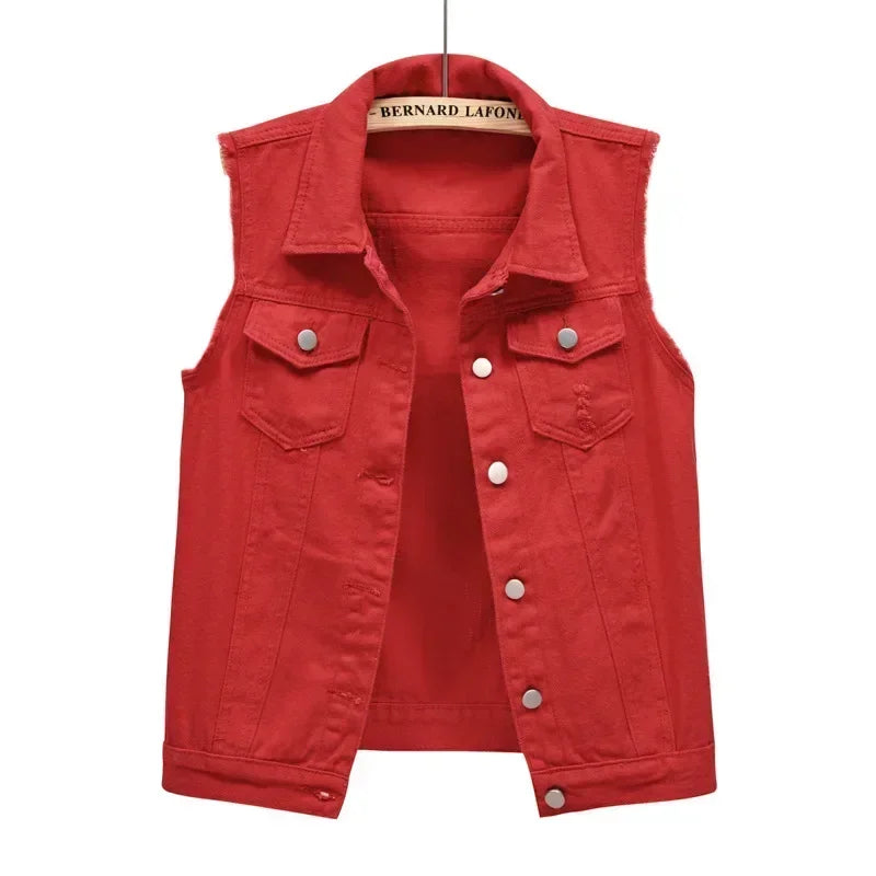 Casual Vintage Elegant Sleeveless Denim Vest