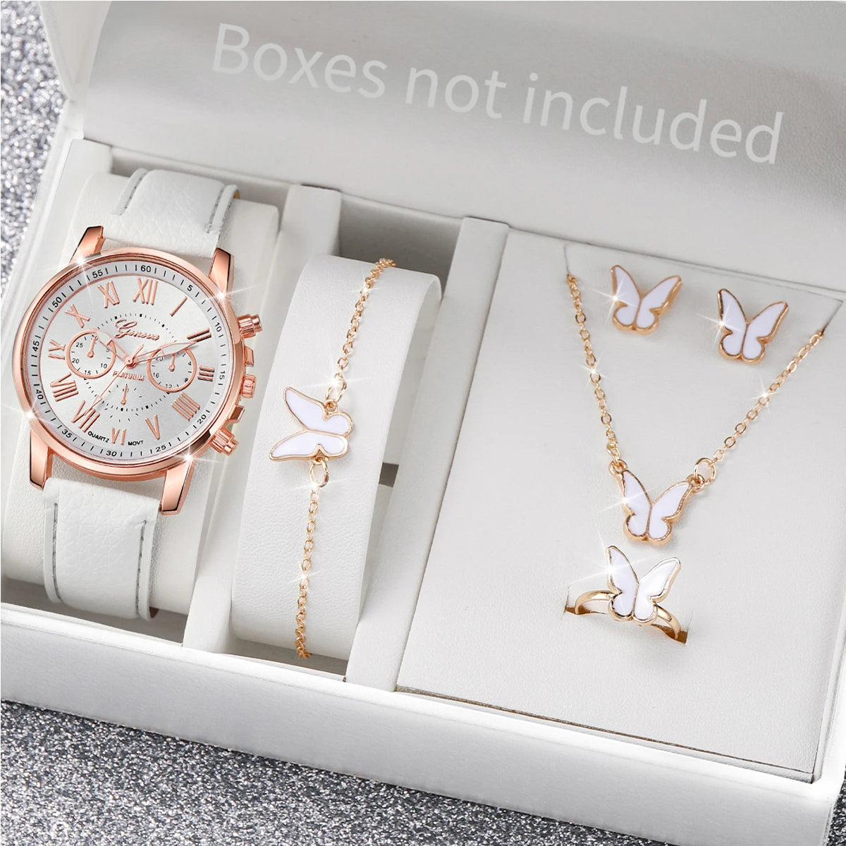 5/6PCS Fashion Women's Quartz Watch Leather Band Analog Wrist Watches