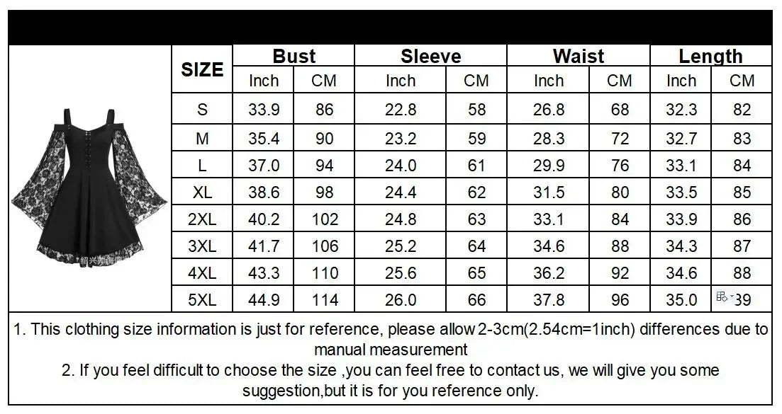 New Gothic One-shoulder Lace Vintage Look Stitching Flared Sleeve Dress