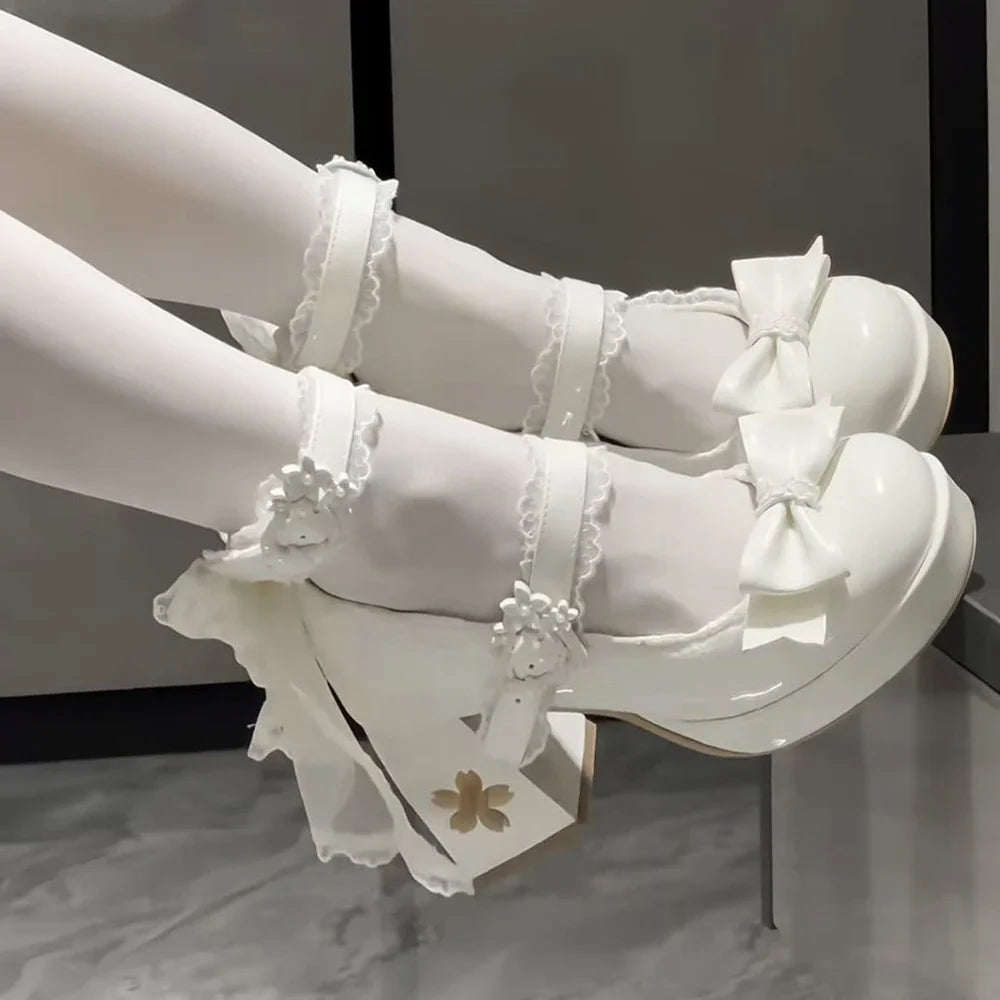 Womens Mary Janes Shoes Sweet Style High Heels Exquisite Bow