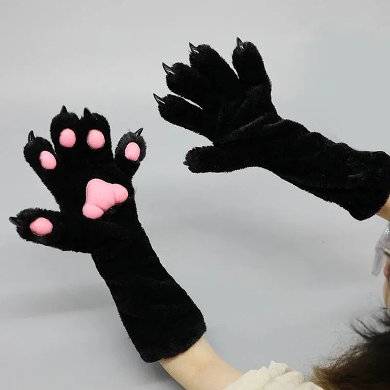 Faux Fur Animal Paw Gloves Cat Bear Fox Wolf