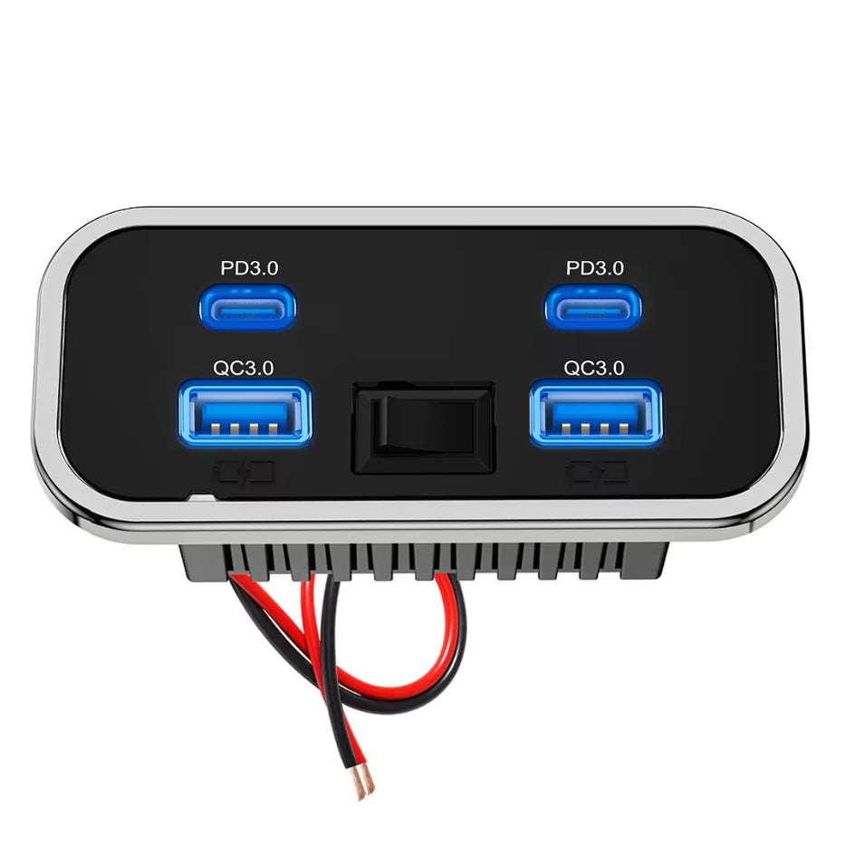Car Charger Dual USB Type-C 4 Ports Quick Charging Socket