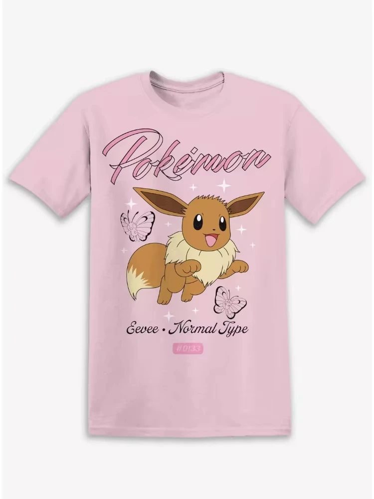 Pokemon Genie Eevee Butterfly Print Short Sleeve Comfortable T-Shirt