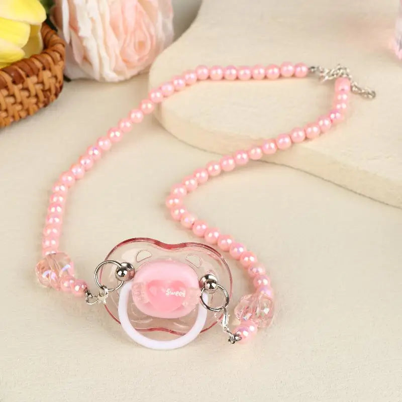 Sweet Beads Chain Pacifier Gag Collar Soft Silicone Adult Pacifier