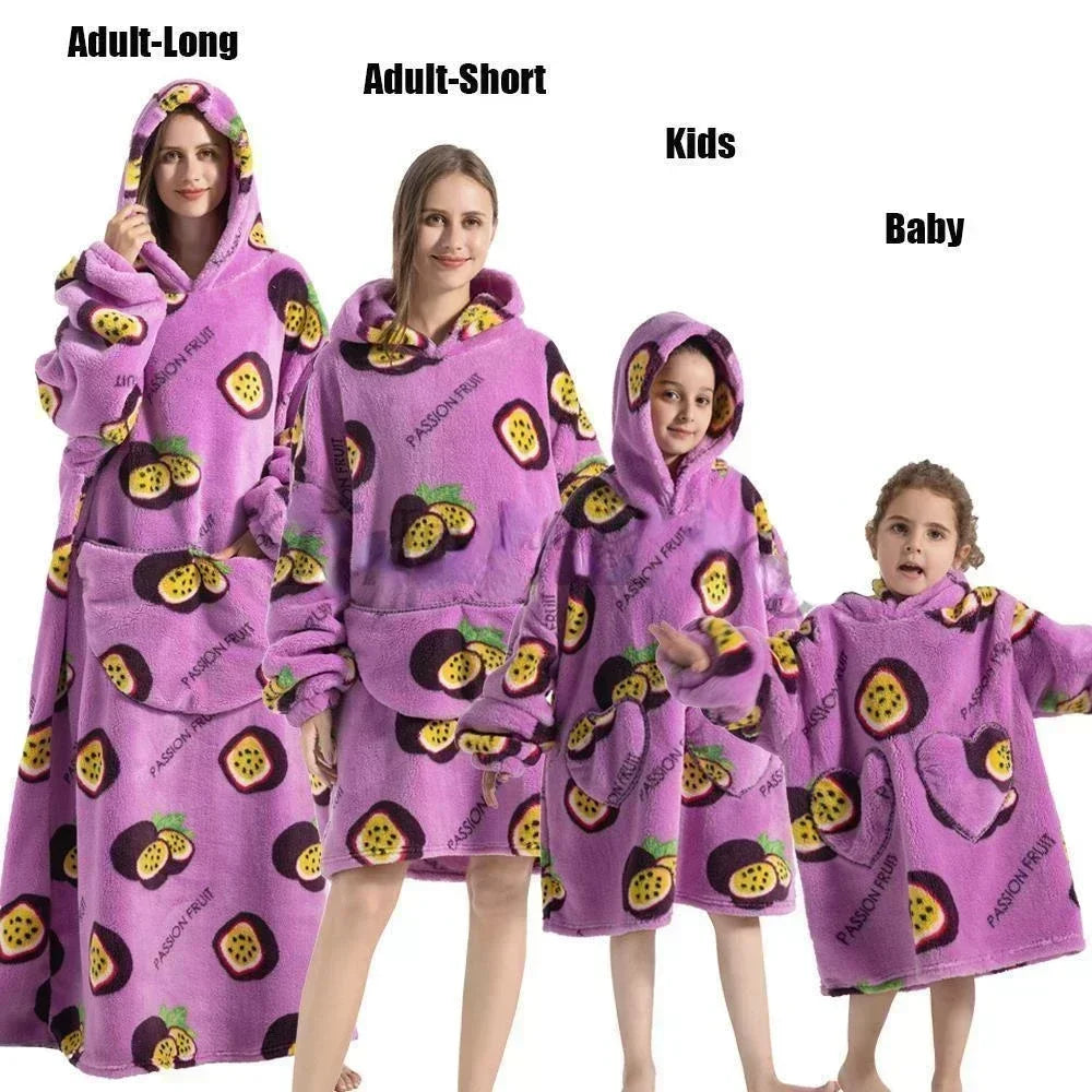 Super Oversized or Oversized Long Winter Sherpa Plush Blanket Family Matching Hoodie Sweatshirt