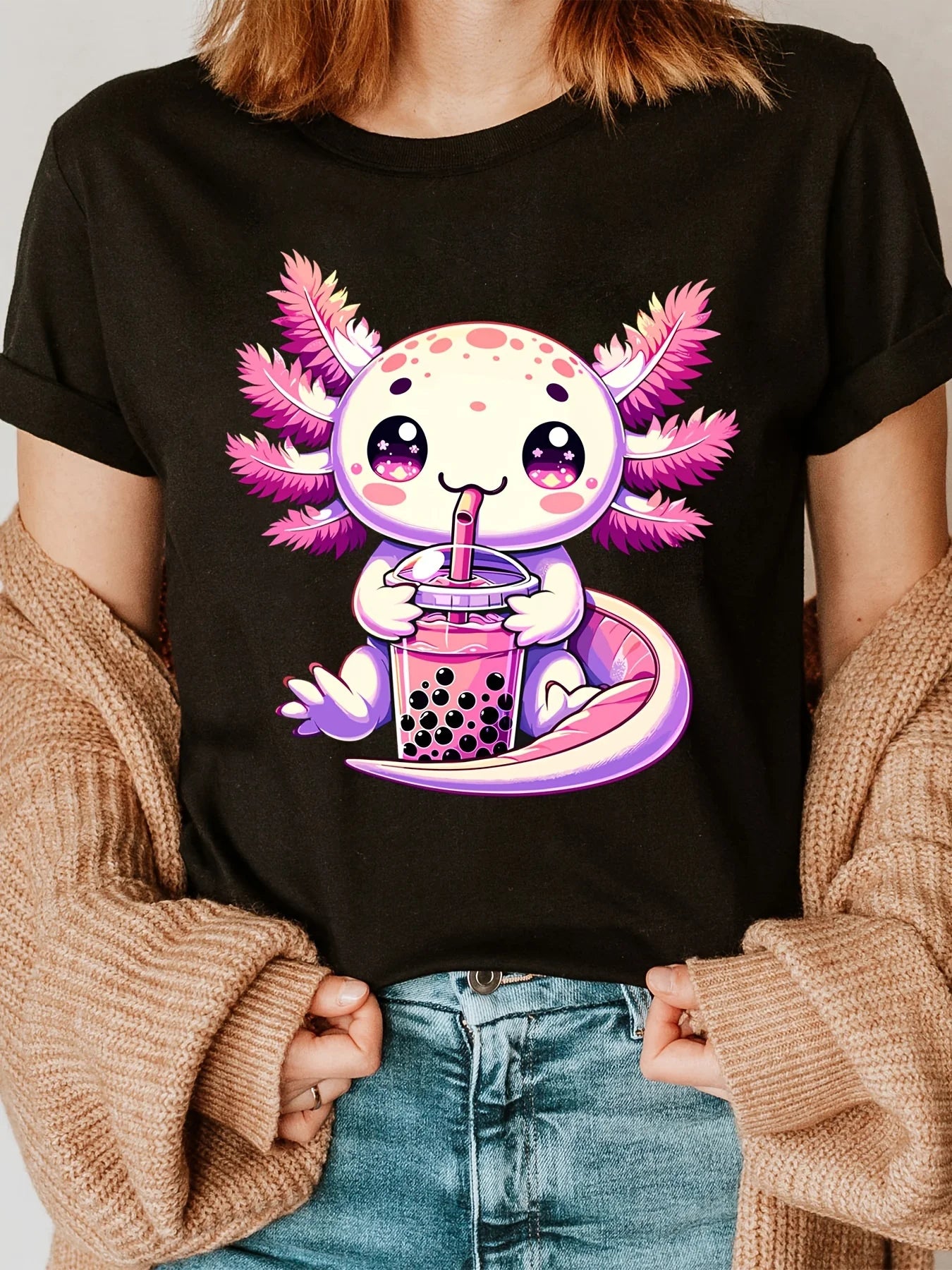 Axolotl Print T-shirt Short Sleeve Casual Top Unisex