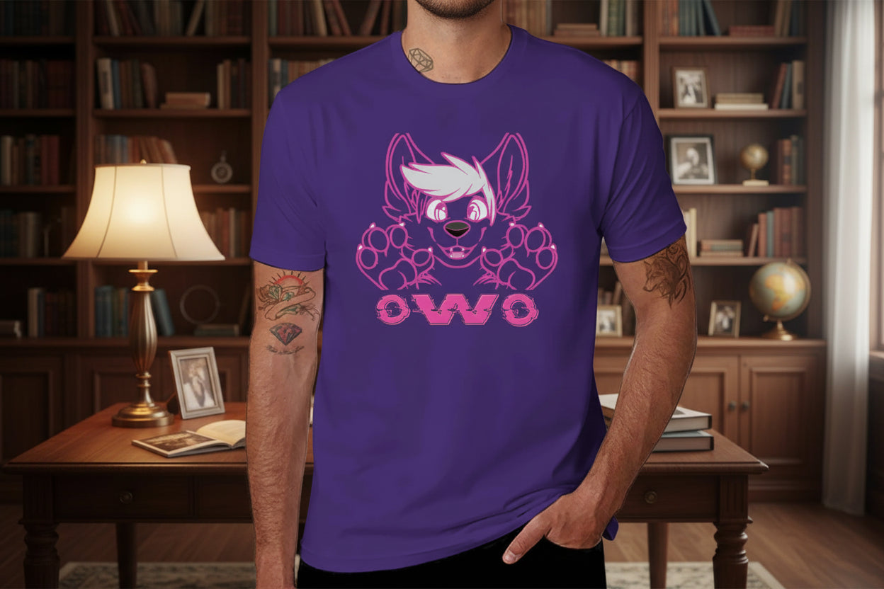 OwO Cute Puppy Kawaii Pink Glitchy Furry Fandom T-Shirt