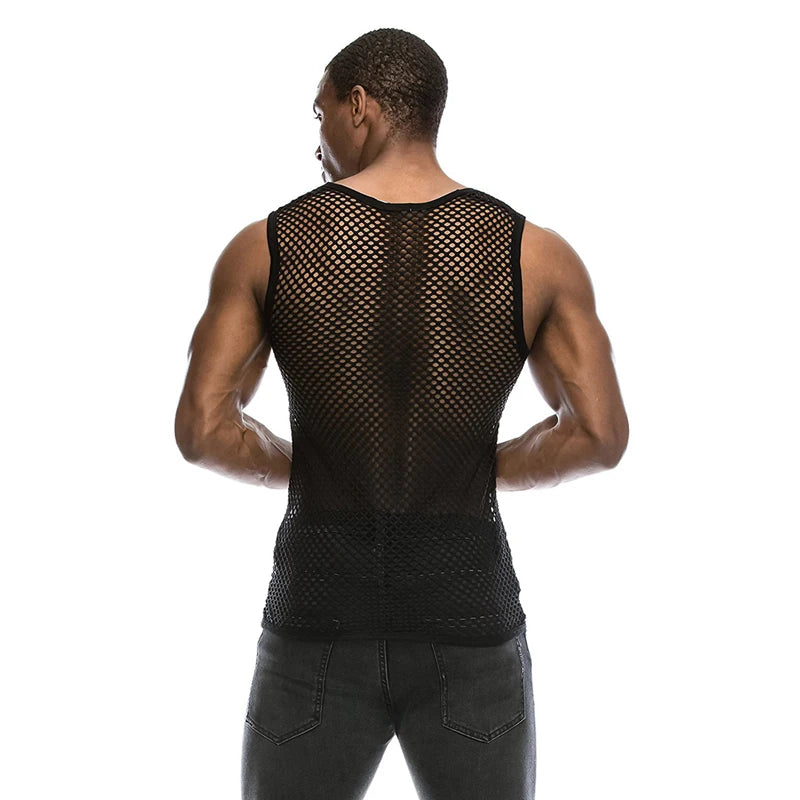 Mens Transparent Sexy Mesh T Shirt  New See Through  Fishnet Long Sleeve Muscle Undershirts Nightclub Party Perform Top Tees