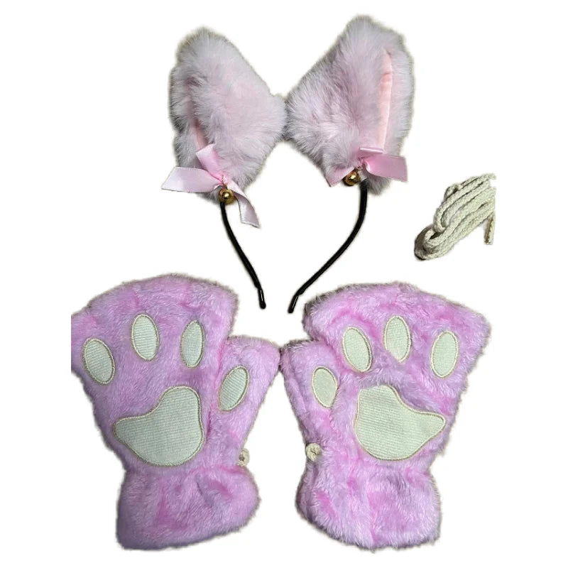 5Pcs Set Cat Paw Gloves Open Finger Gloves