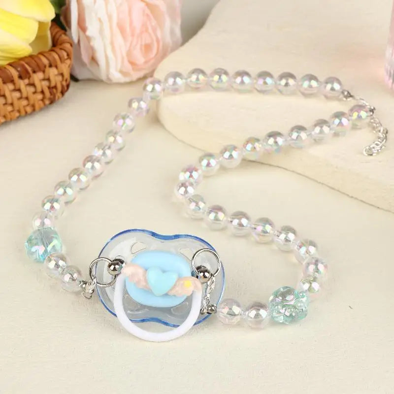 Sweet Beads Chain Pacifier Gag Collar Soft Silicone Adult Pacifier