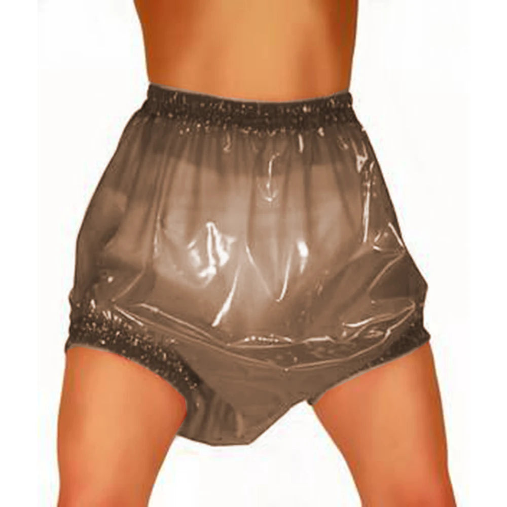 Unisex , Sissy Transparent PVC Plastic Diaper Pants, High Waist Shorts