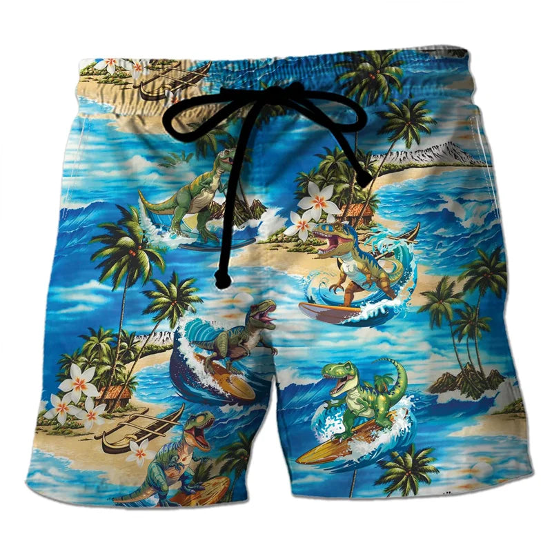 Funny 3D Printing Dinosaur Beach Shorts